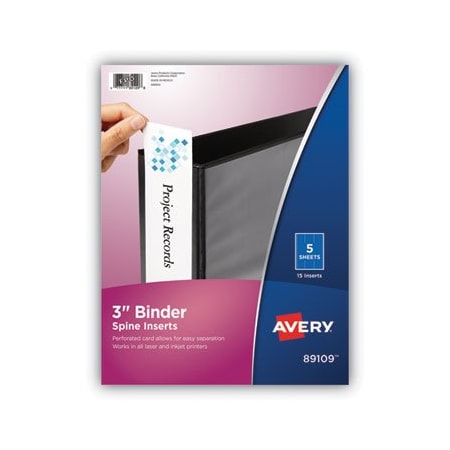 Avery Dennison Avery, Binder Spine Inserts, 3in Spine Width, 5PK 89109